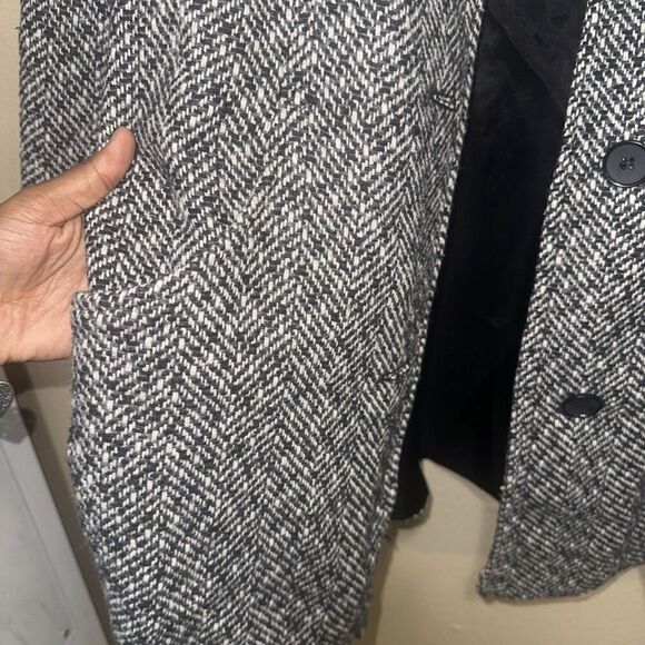 Leslie Fay Womens Medium Black White Herringbone Tweed Button Front Coat Jacket - Picture 7 of 9